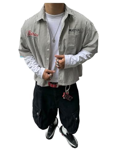 Amazon.com: GORGLITTER Men's Cropped Button Up Shirts Striped