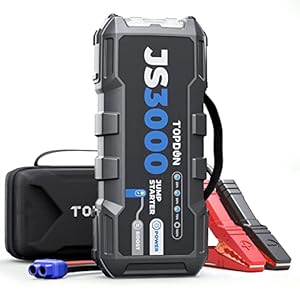 TOPDON JS3000 Starthilfe Powerbank, Jump Starter Auto Batterie Booster für bis zu 9L Benzin&7L Dieselmotoren, Auto Starter Powerpack PKW/Kfz mit Starthilfekabel/Eva Tasche/Eingebaute LED, 24000mAh