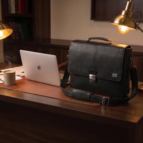 Image of LEATHER VILLAGE Leather Messenger Bag for Men, Handmade Laptop Briefcase