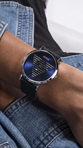 GUESS Silicone Analog Blue Dial Men Watch-Gw0503G2, Black Band - Image 3