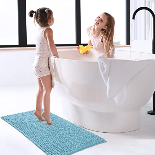 Freshmint Chenille Bathroom Rugs Non-Slip Bath Mat 24”X16.5“, Washable Soft Shower Mat, For Bathroom Floor & Tub Fluffy Shag Bath Rugs, Durable Thick Water Absorbent Microfiber Shower Rugs, Blue #TOP1