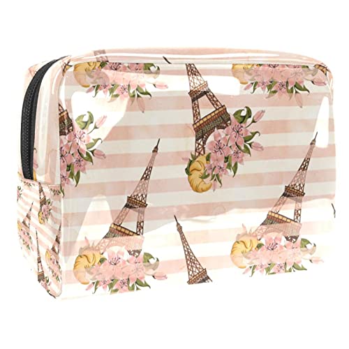 Trousse de Maquillage de Voyage Trousse de Toilette Trousse cosmétique,Tour Eiffel Bande Fleurs,Pochette de Maquillage étanche en PVC pour étui à cosmétiques
