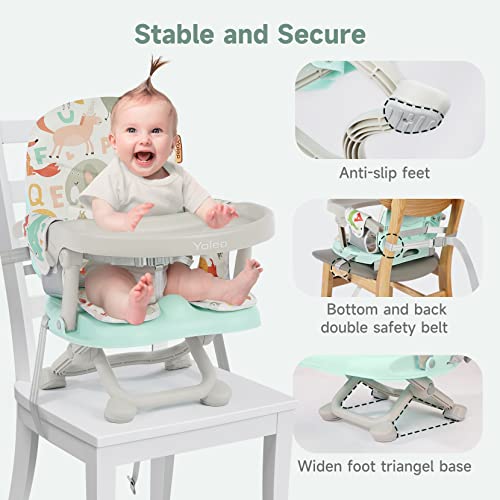 YOLEO Baby High Chair Booster Seat for Dining Table, Foldable High Chairs with Adjustable Heights, Travel Booster Seat with Removable Tray