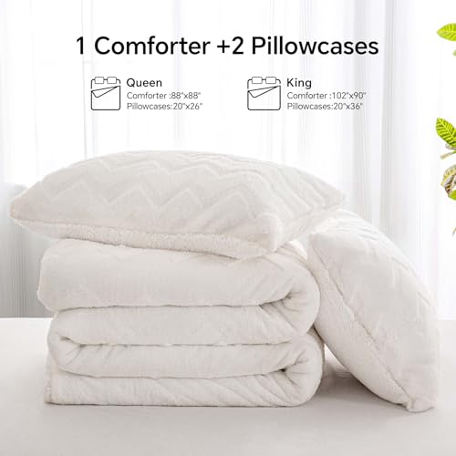 Image of BEDELITE Fluffy Sherpa King Comforter Set,Beige | Super Soft & Warm Fleece Bedding, Luxury Fuzzy Comforter for Winter, Heavy Plush Bedding Set,2 Pillowcases