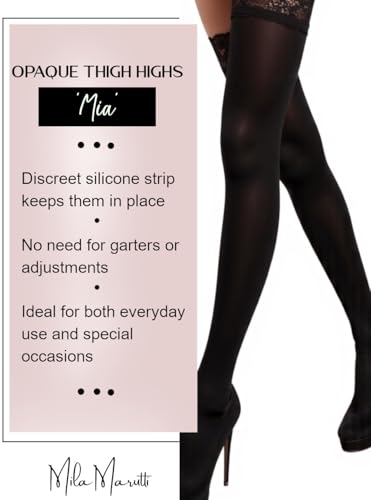 Image of Mila Marutti Opaque Thigh High Stockings for Women | 100 Denier Lace Top Stockings | Warm Solid Color Pantyhose Tights