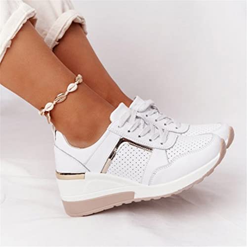 Women's Breathable Leather Lace-Up Sneakers Wedge Sports Shoes Vulcanized Shoes2
