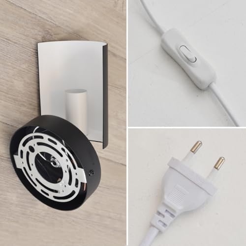 Image of Wall Sconce Plug in,White Wall Lights for Bedroom,Modern Wood Sconces Light with 180Rotation Metal Shade,e26 Wall Lamp with Switch for Living Room,Nightstand,Dining Room,Hallway,Corner,Stairway
