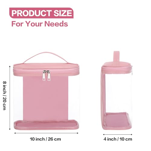 Heavy Duty Leak Proof Clear Travel Bags for Toiletries, Transparent Makeup Cosmetic Bag with Zipper and Handle (Large, 1PCS Pink)