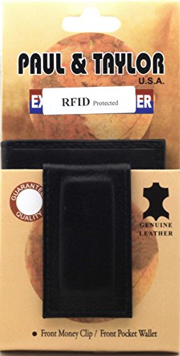 RFID Protected Magnet Money Clip Bi-fold Leather Wallet (Black) by Paul & Taylor4