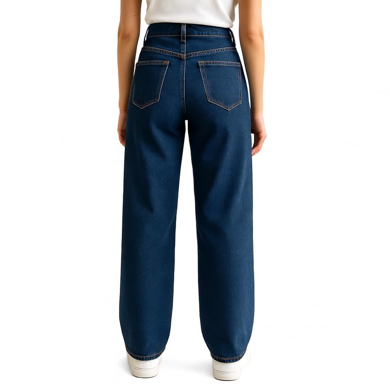 Image of Danbro Women's High Waist Baggy Fit Wide Leg Denim Jeans | Stylish Relaxed Fit Jeans for Women | Trendy High Rise Casual Pants