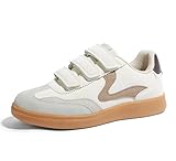 LUCKY STEP Women's Casual Fashion Retro Sneakers Classic Gum Sole Hook and Loop Tennis Footwear Anti Slip Skate Trainers Trendy Walking Shoes (Beige/Grey,8.5 B(M) US)