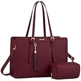 LOVEVOOK Laptop Tote for Women - 15.6 inch Lightweight PU Laptop Bag, Large Capacity Computer Bag with Clutch Purse for Business, Work, Office, Travel, Claret