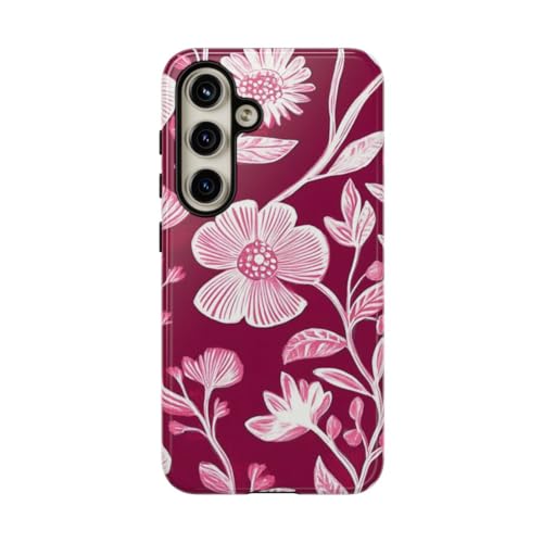 Coque Samsung S24 motif floral rose et blanc rigide brillante