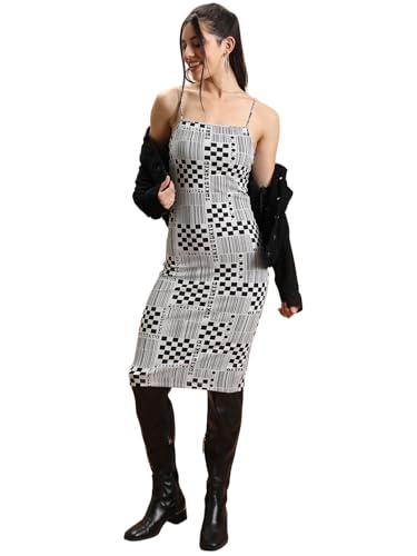 Image of Tokyo Talkies Women's Sleeveless Shoulder Strap Self Design Dresses | Stylish Dresses | Casual Dresses