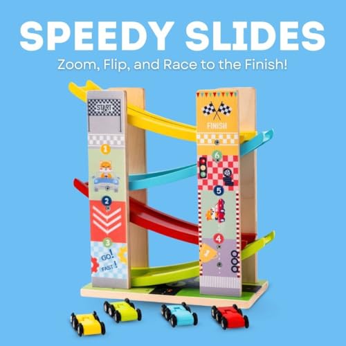 Image of Cots and Cuddles Multilevel Ramp Race Track Set with 4 Mini Cars for Kids | Montessori Motor Skill Development Toy | Gift for 2+ Year Old Boys & Girls | Made in India