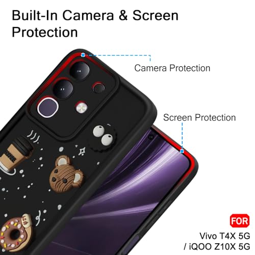 Image of TheGiftKart Back Cover Case for iQOO Z10x 5G / Vivo T4x 5G | Cute Fun Cartoon 3D Bear Coffee Case | Full Camera Protection | ShockProof Back Cover Case for iQOO Z10x 5G / Vivo T4x 5G (Silicone, Black)