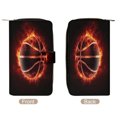 Womens Wallets Leather Ladies Wallet Large Basketball in Fire Printed Long Travel Clutch Wallet for Women3