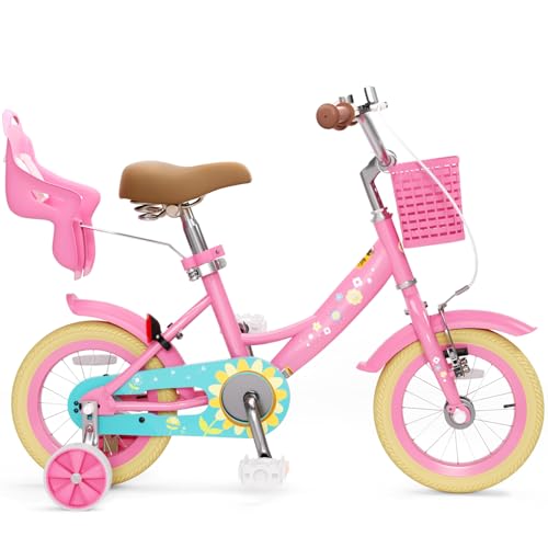 Image of XJD Girls Bike for Toddlers 3-9 Years Old Kids, 12 14 16 Inch Kids Bike with Training Wheels, Streamers, Basket and Doll Seat