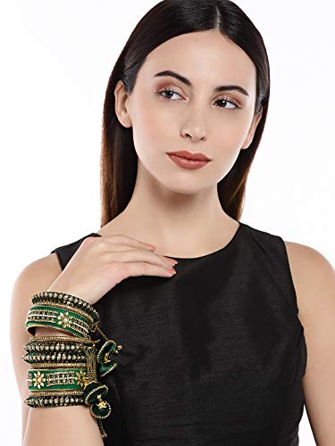 Image of Peora Velvet Matching Kundan Floral Silk Thread Chura Bangle Set Navratri Gift for Women (2.8 inch)