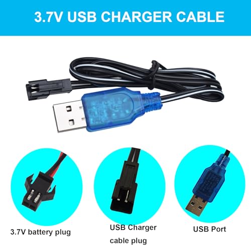 PTIJPOW 3 Pack 3.7V USB Charger Cable with SM-2P Connector/Plug for 3.7V RC Boats Cars Truck Rechargeable Li-ion and Li-Po Battery Battery Charge Cable