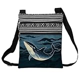 LiuenMgg Whale Messenger Bag Small Ethnic Pattern Printed Adjustable Strap Crossbody Zipper Pouch Simple Phone Organizer Wallet Cute Shoulder Handbag for Whale Lovers Women