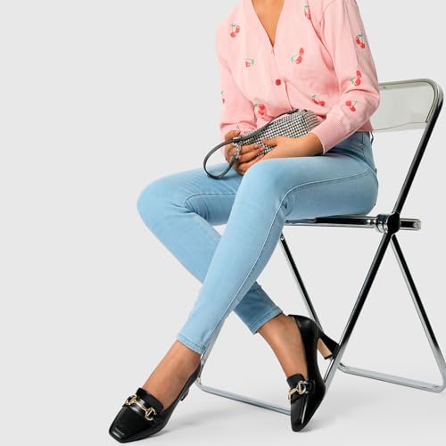 DearOnly Heeled Loafers for Women Square Toe Chunky Block Mid Heel Pumps Slip-on Metal Chain Work Office Dress Shoes 2.8 Inches Heels2