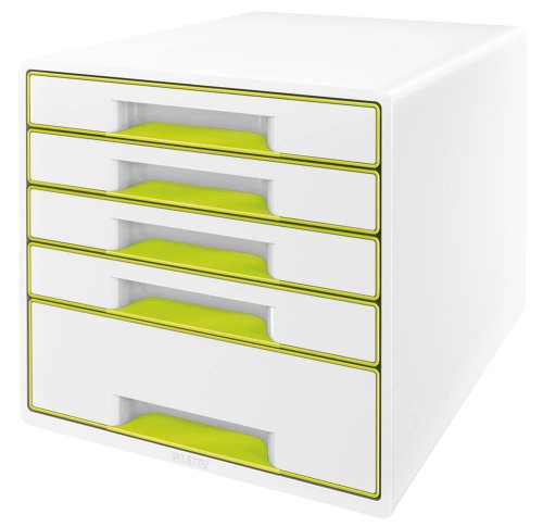 Leitz 52141064 Wow Cube Schubladenbox (Polystyrol) 5 Schubladen perlweiß/grün