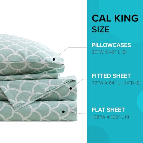 Comfort Spaces 100% Cotton Sheet Set Breathable, Lightweight, Soft with 14" Elastic Pocket Fits up to 16" Mattress, All Season Cozy Bedding, Matching Pillow Case, Cal King Scales 4 Piece