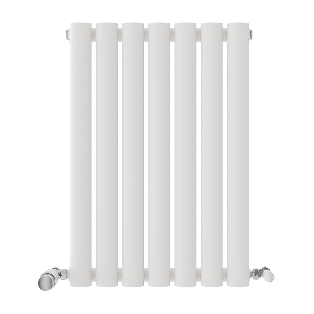 iBathUK Strata Wall-Mounted Horizontal Single Oval Panel Radiator, 7 Column Steel High Thermal Output Hydronic Central Heating, Designer Modern Radiator in Matt White, 600 × 413mm
