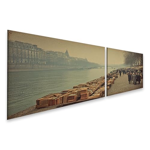 islandburner Quadro su tela bancarelle sulla riva della Senna a Parigi – Quadro da parete per gli amanti dei libri – 2 pezzi – Edizione O3