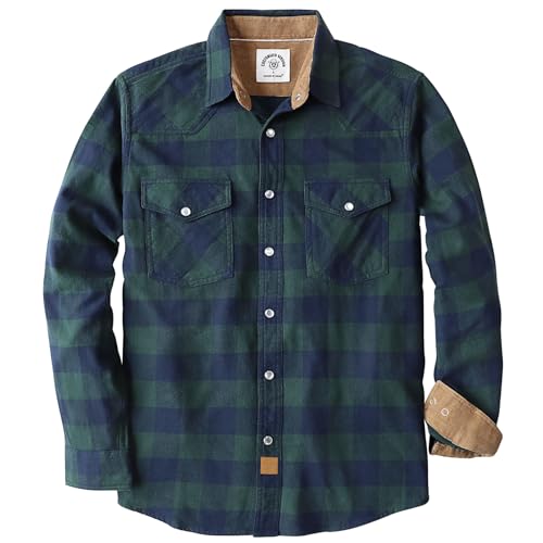 Dubinik® Camisa Franela Hombre Western Vaquero Cuadros Hombre Camisas Manga Larga Camisa con Botones De Perlas Regular Fit