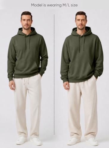 Image of JMIERR Mens Fleece Lined Hoodie Pullover Drawstring Pocket Winter Warm | Cozy fleece-lined pullover, adjustable drawstring hood, kangaroo pocket, regular fit, machine wash