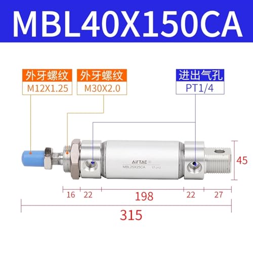 Mini cylindre pneumatique MBL 40 évite les vibrations mécaniques
