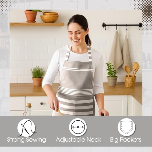Image of Unisex Cooking Aprons | Waterproof Apron | Striped Design with 2 Front Pockets & Adjustable Neck Strap | Durable, Oil & Stain Resistant | Chef Apron for Cooking