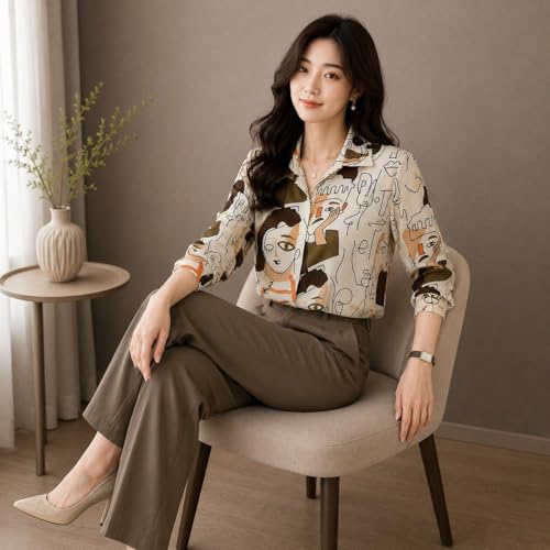 Image of TOPLOT Women's Shirt | Stylish Top Design | Modern Abstract & Floral Prints | Classic Collar with Front Closure for Polished and Everyday Styling | Long Sleeve Casual (5110)