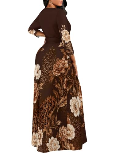 Image of PinkPatty Women's Plus Size V Neck 3 /4 Sleeve Wrap Maxi Dress with Belt | Boho wrap maxi dress with tie belt for vacations, weddings, church, parties, dinners, travel, and everyday wear