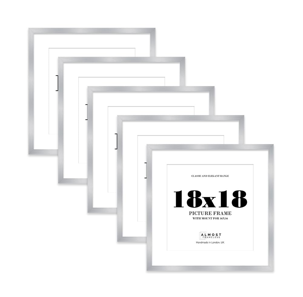 18x18 Silver Picture Frame with Mount for 16x16 Photos, Prints - Modern Square Wall Frame, Set of 5