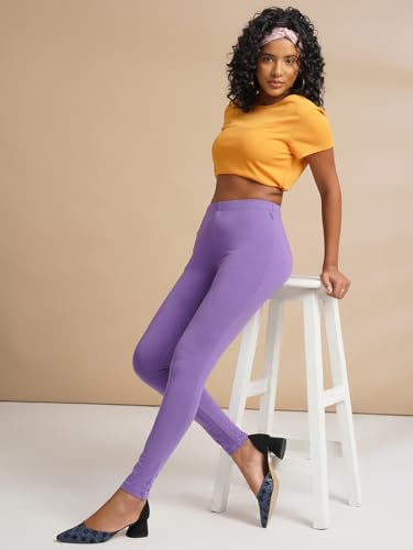 Image of ONE SKY Women Full Length Leggings | Cotton Modal Spandex Blend | High Waist Stretchable & Bio-Washed Fabric | Colour-Lock Technology | Comfortable Leggings for Women