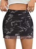 Avanova Women Butterfly Ruched Mesh Bodycon Mini Skirt High Waisted Summer Short Skirts Back W Large