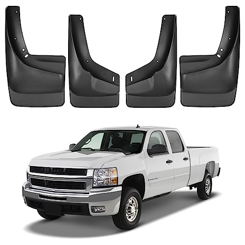 Image of BDFHYK Mud Flaps Splash Guards Mudguards Mudflaps Compatible with Silverado Avalanche Suburban Yukon (2002-2006), Sierra 1500 (1999-2007) with Fender Flares, 4PCS Front & Rear Side
