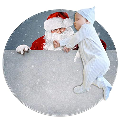 Tapis rond Joyeux Noël l'esprit des fêtes devant le canapé