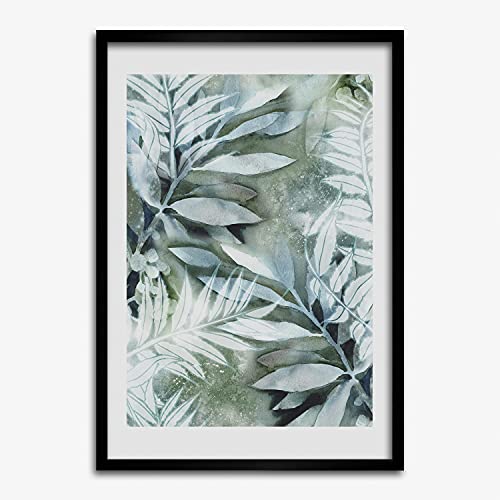 Cadre photo 50x70 cm bois MDF affiche tableau peinture moderne feuilles pour décoration murale