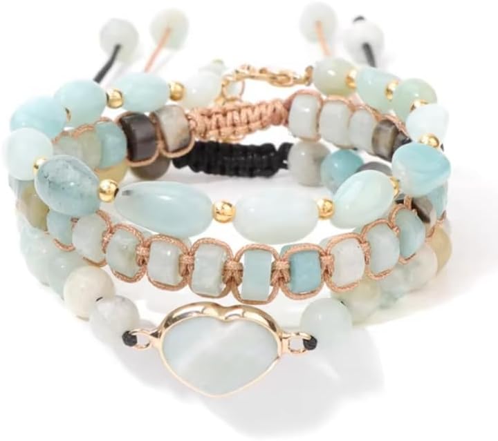 1PCS Natural Amazonite Stone Beads Bracelet Handmade Rope Wrap Braided Bracelets for Women Men