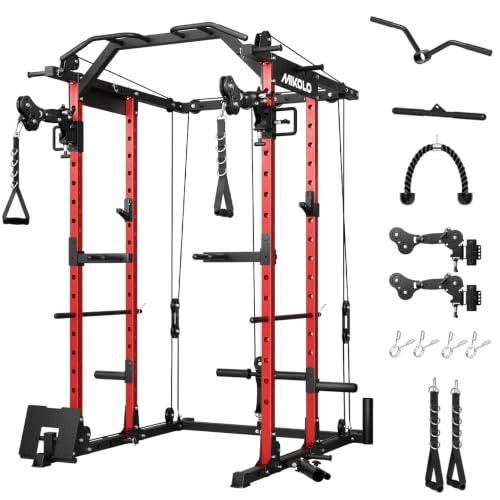 Image of Mikolo Power Cage, Power Rack with Cable Crossover System, 1500LBS Squat Rack with LAT Pull Down System, Workout Cage with Pulley System for Fitness Home Gym