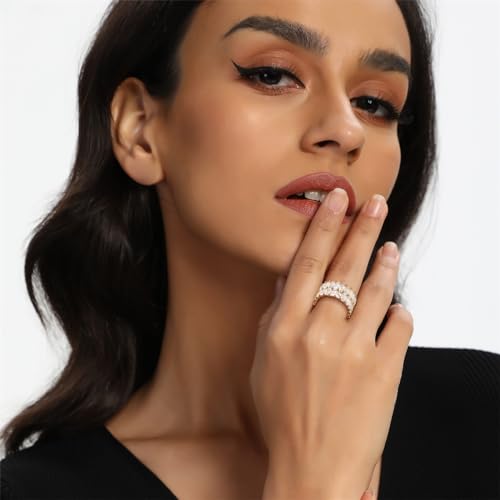 MDFUN 2 Rows Baguette Ring Eternity Bands Emerald Cut Cubic Zirconia Ring 18K White Gold/Yellow Gold Plated CZ Wedding Rings for Women Size 5-102