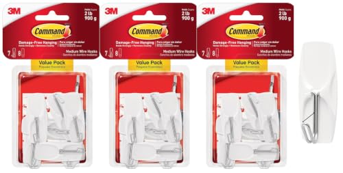 Image of Command Medium Wire Toggle Hooks, 7 Wall Hook and 8 Strips, Damage-Free Hanging with Adhesive, No Tools for Hanging, Organization and Storage, Holds up to 2 lb (Pack of 3)