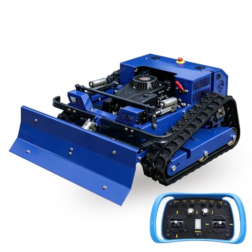 Tondeuse à Gazon Télécommandée avec Lame à Neige, Tondeuse sur Chenilles Hybride Essence-Électrique 4x4, Débroussailleuse Intégrée pour Terrain...