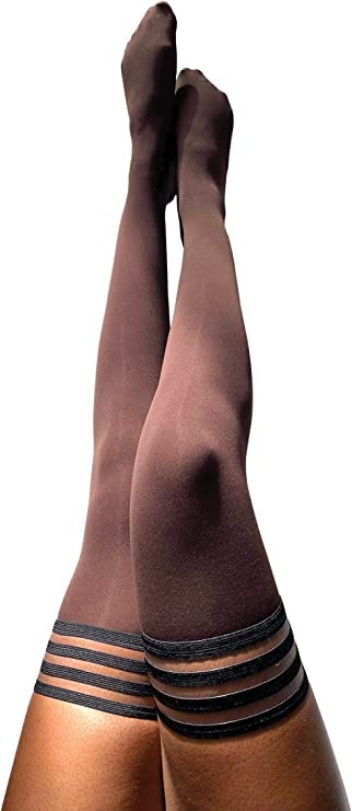 Kix`ies Stockings For Women | Thigh High Stockings with No-Slip Grip Stay Ups Thigh Bands | Womens Thigh High Stockings, Opaque Brown, S
