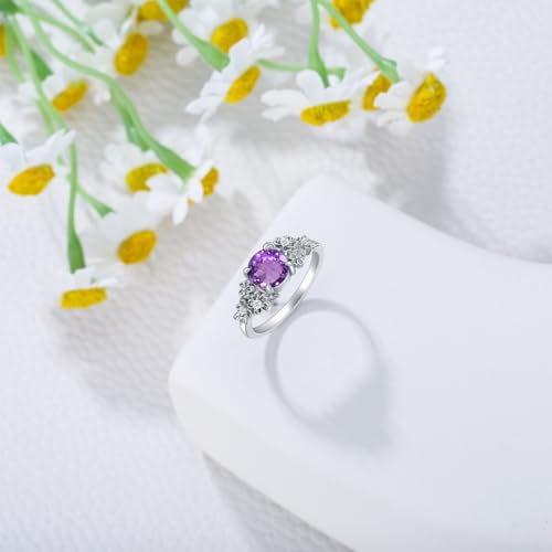 Amethyst Flower Ring for Women, 925 Sterling Silver Round Cut Promise Ring, Purple February Birthstone Jewelry, Valentine's Day Gift for Her4