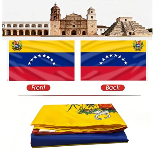Image of AhfuLife Venezuela Flag 3x5 Ft, 8 Star Large Venezuelan Flags for Outside - Double Side with Brass Eyelets for Olympic Party Decorations Bar Garden Street Decoration Indoor Outdoor